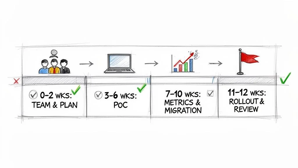 Illustrative project timeline outlining a 12-week strategy for development, migration, and rollout.