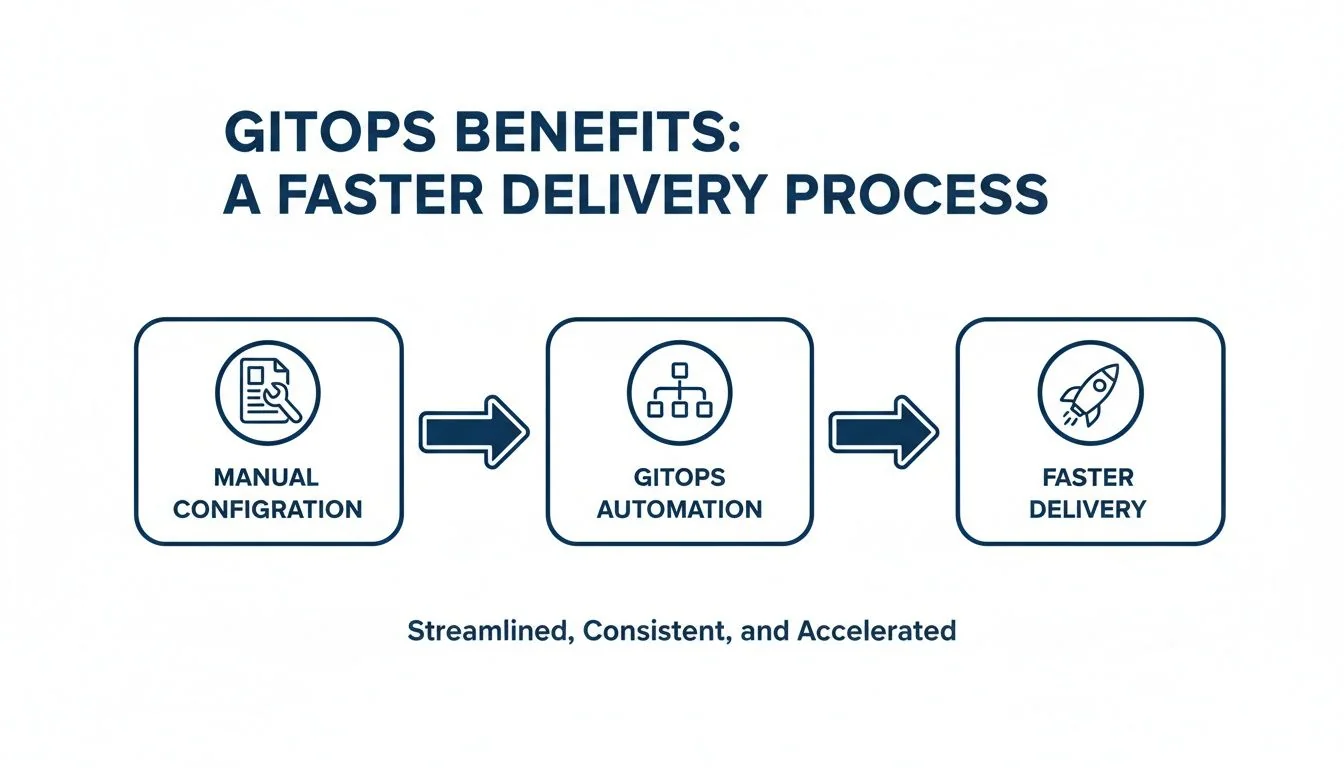 Diagram showing how GitOps automation transforms manual configuration into faster, streamlined delivery.