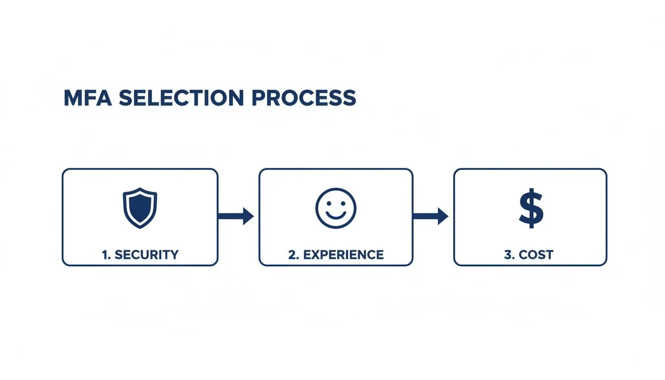 A flowchart outlining the MFA selection process, considering security, user experience, and cost.